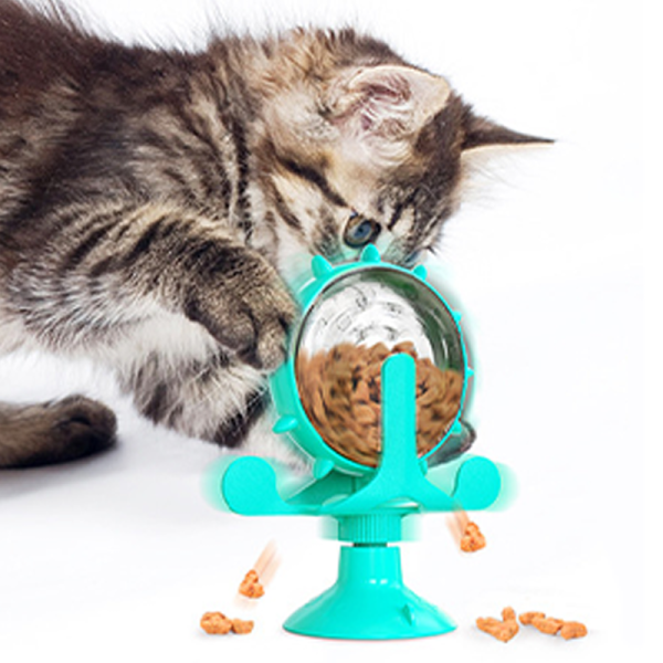 Whirl & treat rotating feeder cat toy with cat